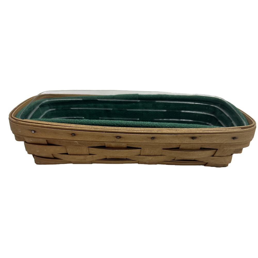 Longaberger 2004 Signed Warm Brown Serving Basket 11.5” Long Liner & protector,